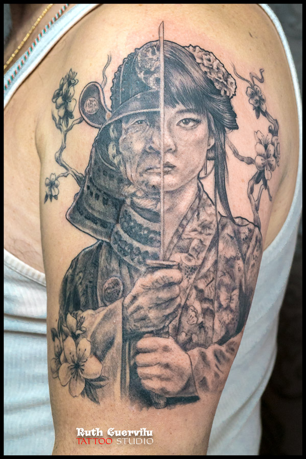 Ruth Cuervilu Tattoo - KM13 Studio - Samurai Geisha Face to face