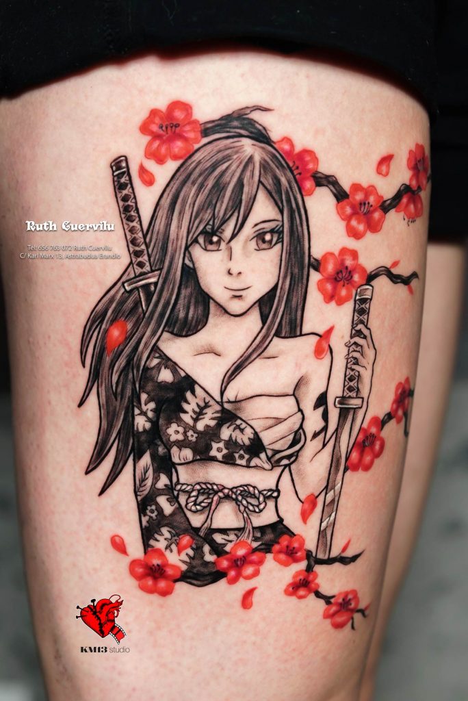 Tatuaje Erza Fairy Tail - Ruth Cuervilu Tattoo - KM13 Studio - estudio de tatuajes erandio astrabudua bilbao bizkaia