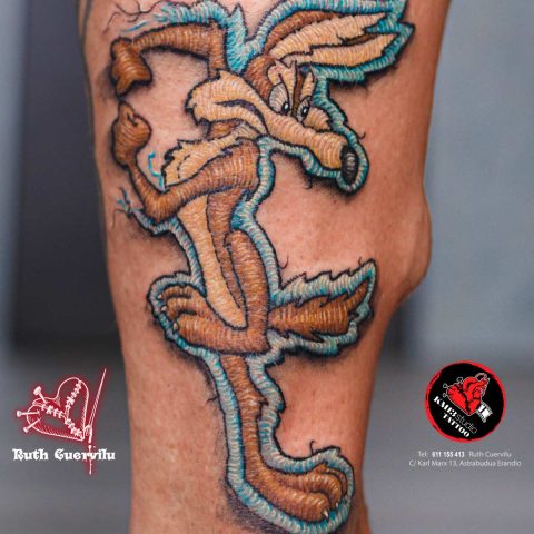 Tatuaje Parche Bordado Looney Tunes Coyote - Ruth Cuervilu Tattoo - KM13 Studio - estudio de tatuajes erandio astrabudua bilbao bizkaia