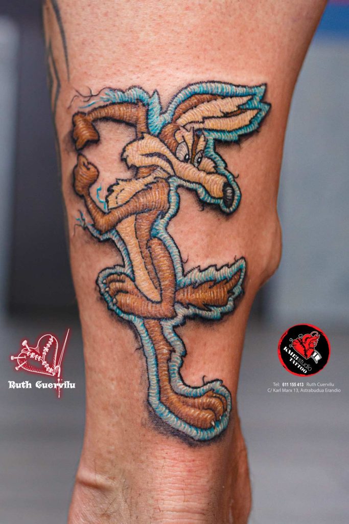Tatuaje Parche Bordado Looney Tunes Coyote - Ruth Cuervilu Tattoo - KM13 Studio - estudio de tatuajes erandio astrabudua bilbao bizkaia